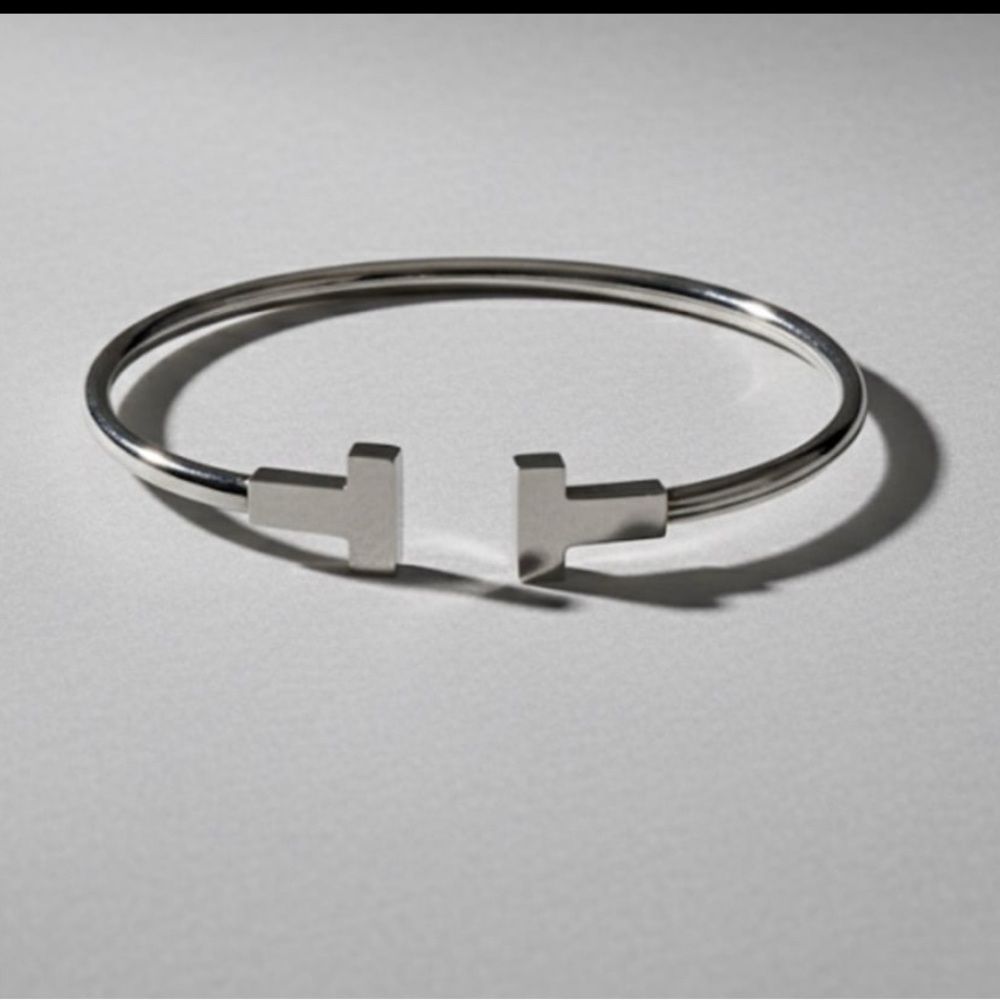 Elegant “T” Open Bangle Bracelet, Stainless Steel, flexible design - Picture 3 of 3